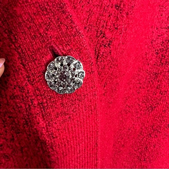 Talbots Cardigan Women Medium sweater Button Up V Neck Red Rhinestone Buttons B3 - Picture 3 of 8